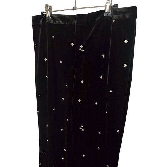 NWT Le Superbe Bianca Embellished Velvet Flare Pants Black Studded Size 6 - Picture 6 of 11